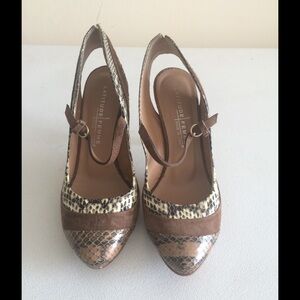 Lattitude Femme Brown Italian Reptile Slingback Mary Jane Pumps, Size 37 🔴